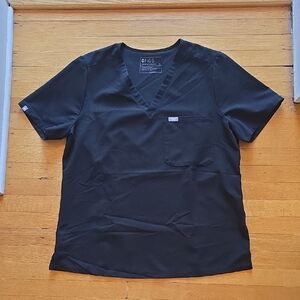 Figs, Technical Collection Short Sleeve V-Neck Scrub Top, Black, VGUC, XL